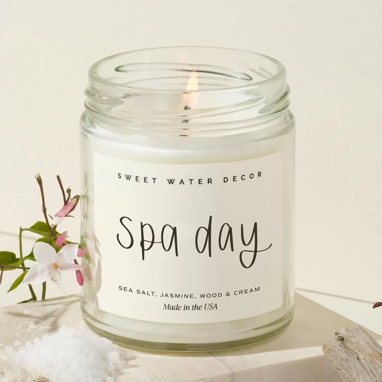 imageSweet Water Decor Driftwood and Mahogany Soy Candle  Warm Mahogany Fresh Lavender Geranium and Teakwood Scented Candles for Home  9oz Clear Jar  Gold Lid 40 Hour Burn Time Made in the USASpa Day