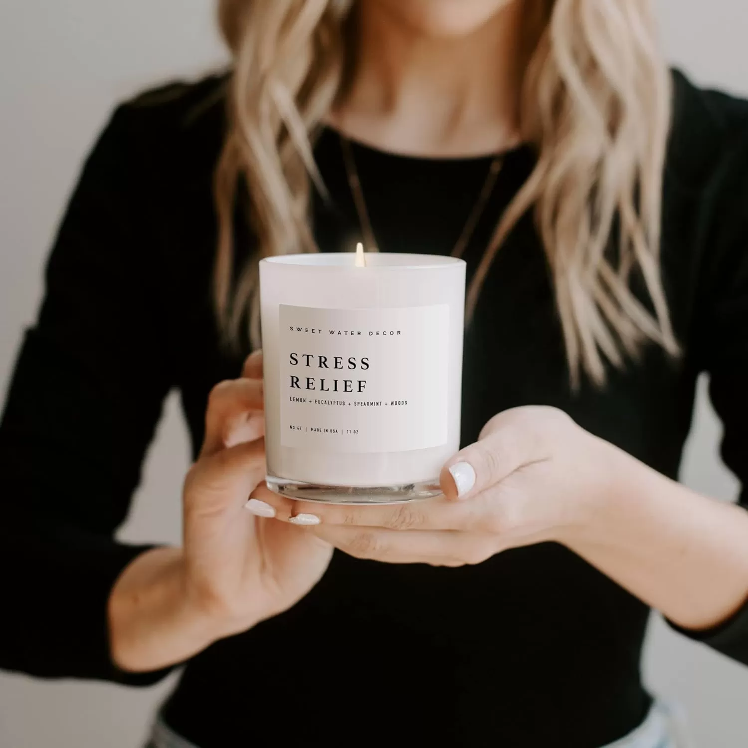 imageSweet Water Decor Farmhouse Candle  Autumn Cinnamon and Nutmeg Fall Scented Soy Candles for Home  11oz White Glass  Wood Lid 50 Hour Burn Time Made in the USAWhite