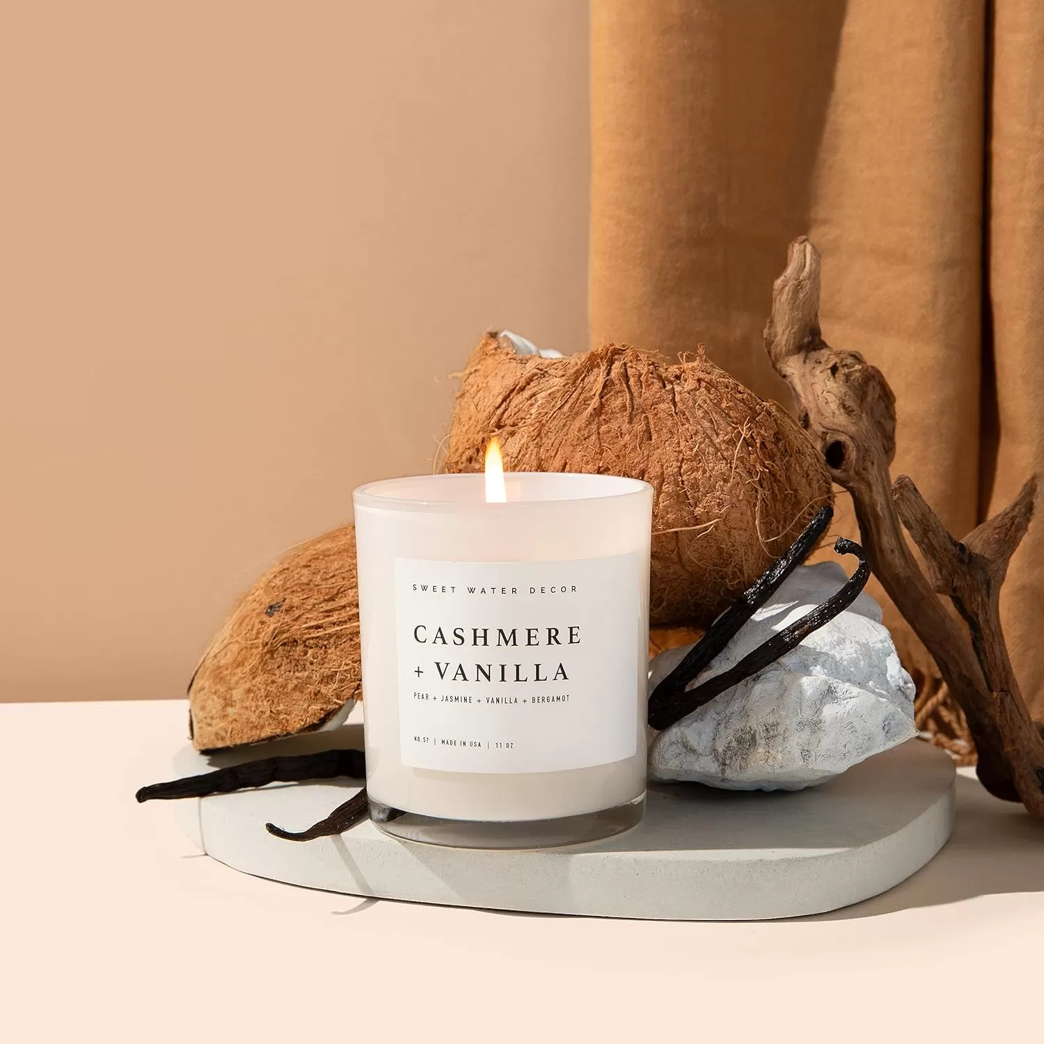 imageSweet Water Decor Farmhouse Candle  Autumn Cinnamon and Nutmeg Fall Scented Soy Candles for Home  11oz White Glass  Wood Lid 50 Hour Burn Time Made in the USAWhite