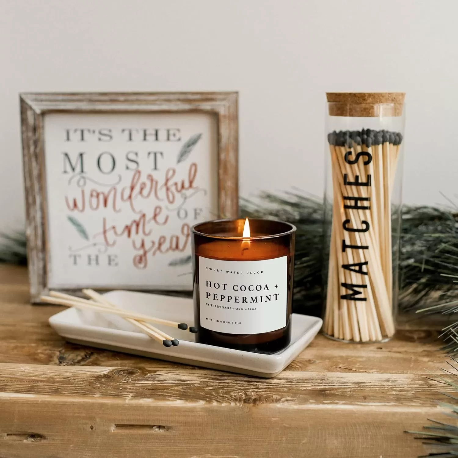 imageSweet Water Decor Farmhouse Candle  Autumn Cinnamon and Nutmeg Fall Scented Soy Candles for Home  11oz White Glass  Wood Lid 50 Hour Burn Time Made in the USAAmber