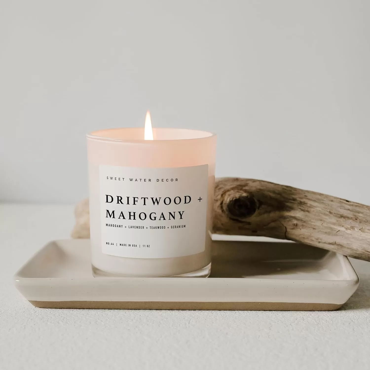imageSweet Water Decor Farmhouse Candle  Autumn Cinnamon and Nutmeg Fall Scented Soy Candles for Home  11oz White Glass  Wood Lid 50 Hour Burn Time Made in the USAWhite