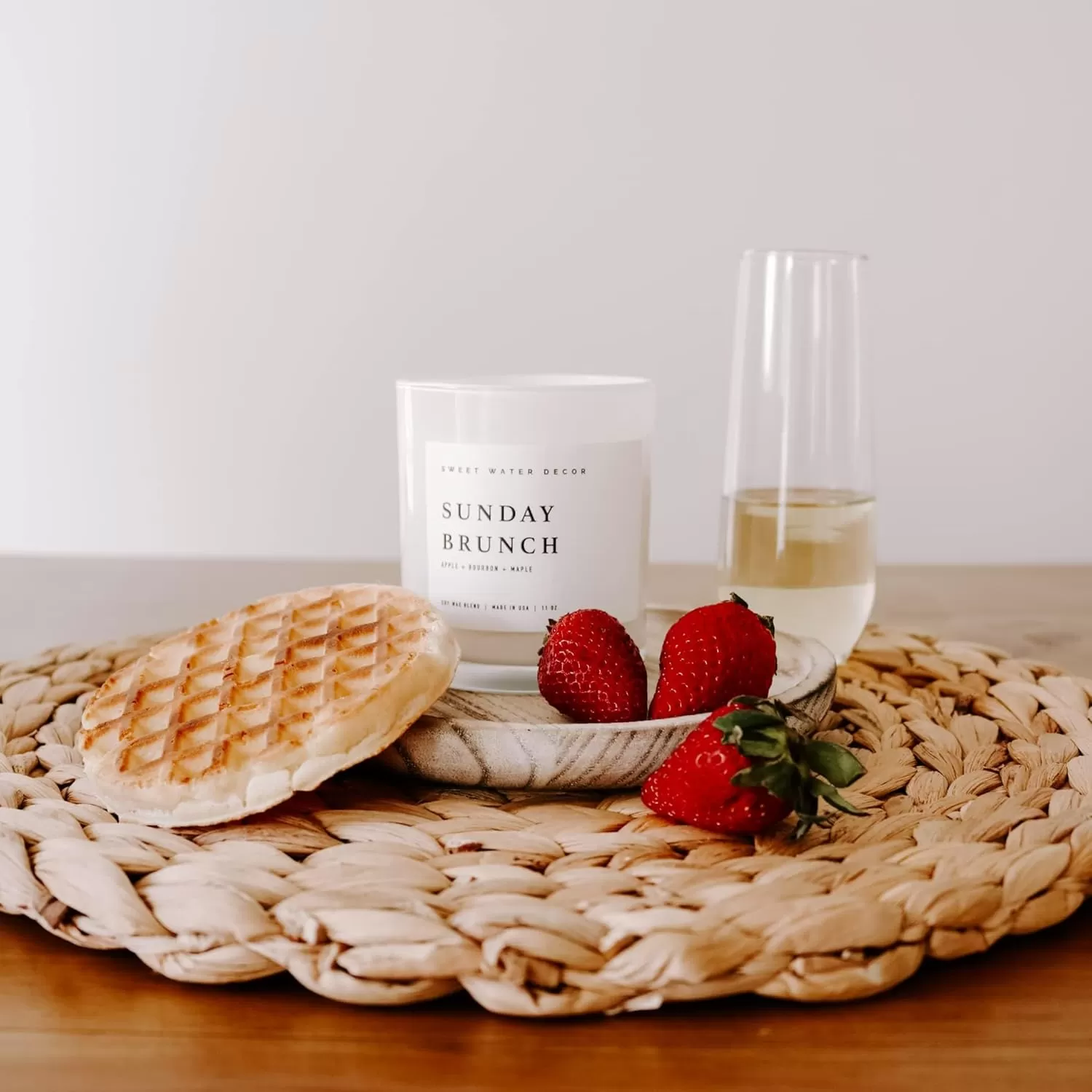 imageSweet Water Decor Farmhouse Candle  Autumn Cinnamon and Nutmeg Fall Scented Soy Candles for Home  11oz White Glass  Wood Lid 50 Hour Burn Time Made in the USAWhite