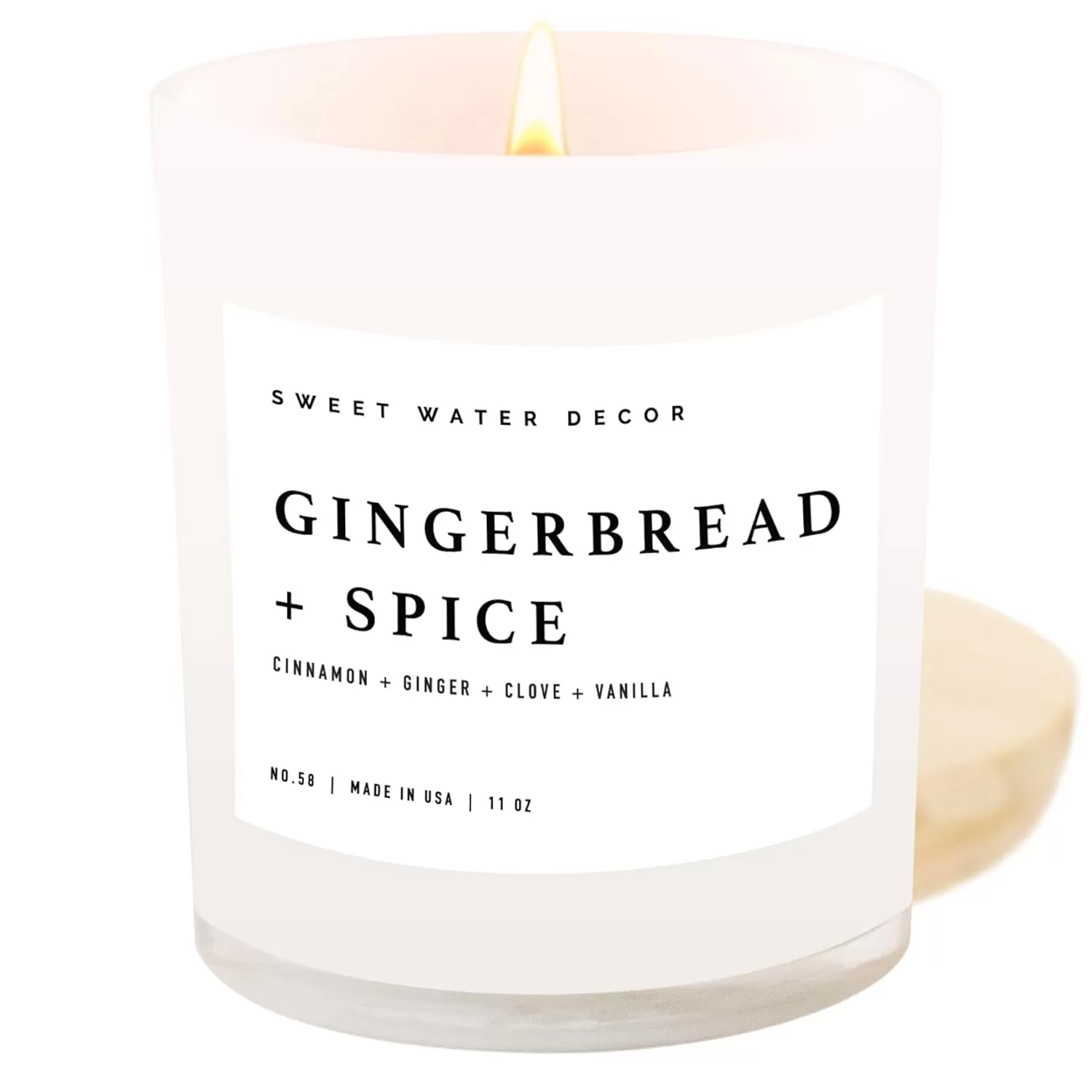 imageSweet Water Decor Farmhouse Candle  Autumn Cinnamon and Nutmeg Fall Scented Soy Candles for Home  11oz White Glass  Wood Lid 50 Hour Burn Time Made in the USAWhite