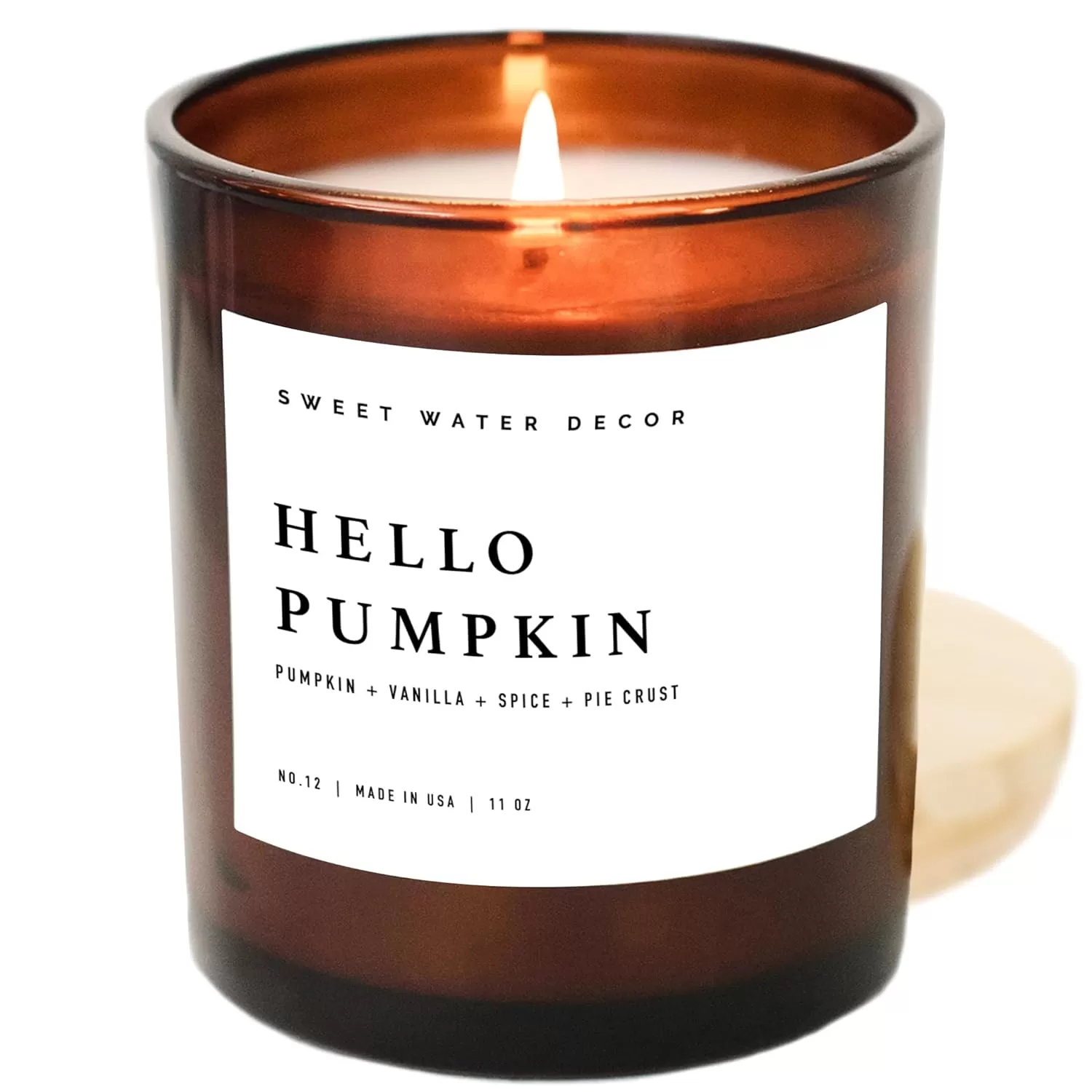 imageSweet Water Decor Farmhouse Candle  Autumn Cinnamon and Nutmeg Fall Scented Soy Candles for Home  11oz White Glass  Wood Lid 50 Hour Burn Time Made in the USAAmber