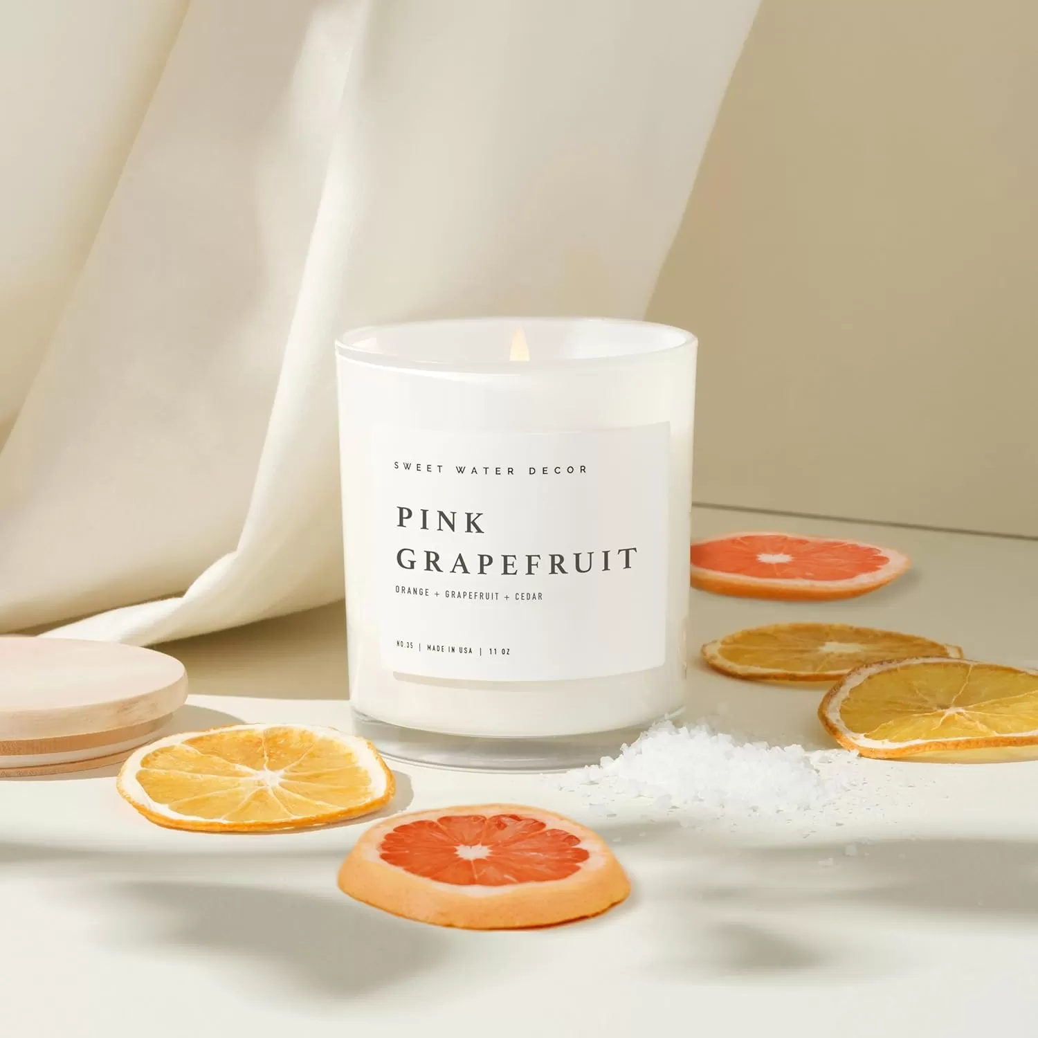 imageSweet Water Decor Farmhouse Candle  Autumn Cinnamon and Nutmeg Fall Scented Soy Candles for Home  11oz White Glass  Wood Lid 50 Hour Burn Time Made in the USAWhite