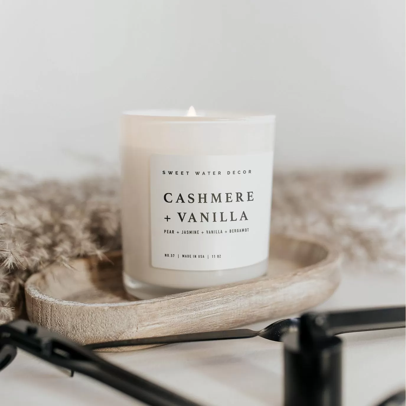 imageSweet Water Decor Farmhouse Candle  Autumn Cinnamon and Nutmeg Fall Scented Soy Candles for Home  11oz White Glass  Wood Lid 50 Hour Burn Time Made in the USAWhite