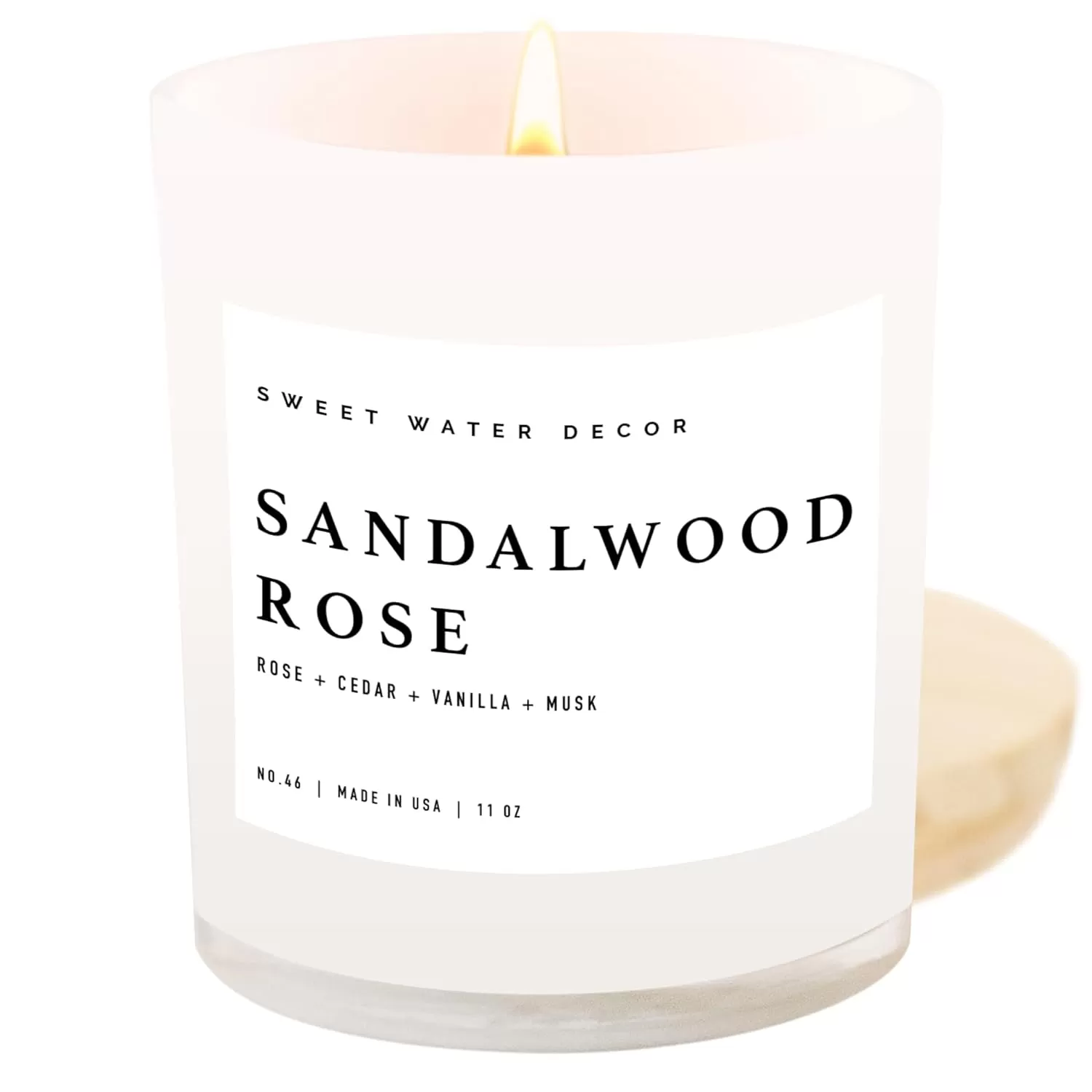 imageSweet Water Decor Farmhouse Candle  Autumn Cinnamon and Nutmeg Fall Scented Soy Candles for Home  11oz White Glass  Wood Lid 50 Hour Burn Time Made in the USAWhite