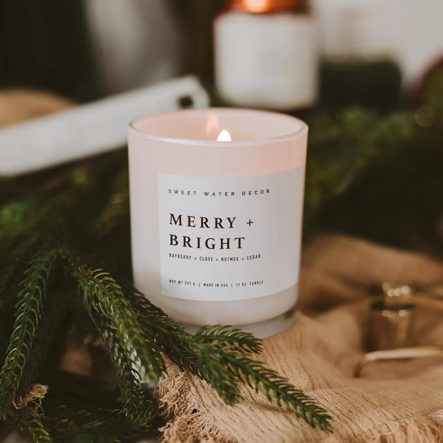 imageSweet Water Decor Farmhouse Candle  Autumn Cinnamon and Nutmeg Fall Scented Soy Candles for Home  11oz White Glass  Wood Lid 50 Hour Burn Time Made in the USAWhite