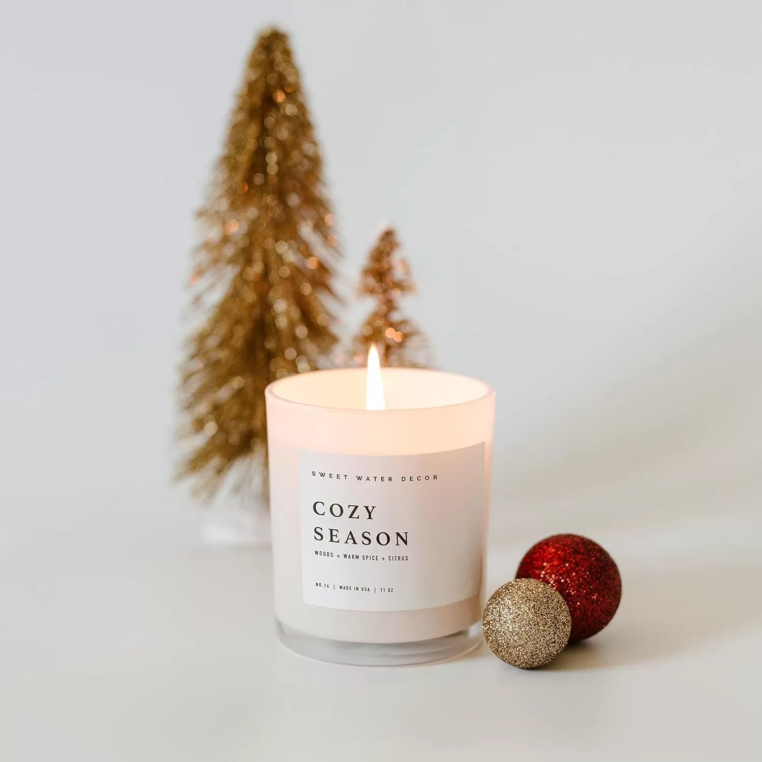 imageSweet Water Decor Farmhouse Candle  Autumn Cinnamon and Nutmeg Fall Scented Soy Candles for Home  11oz White Glass  Wood Lid 50 Hour Burn Time Made in the USAWhite