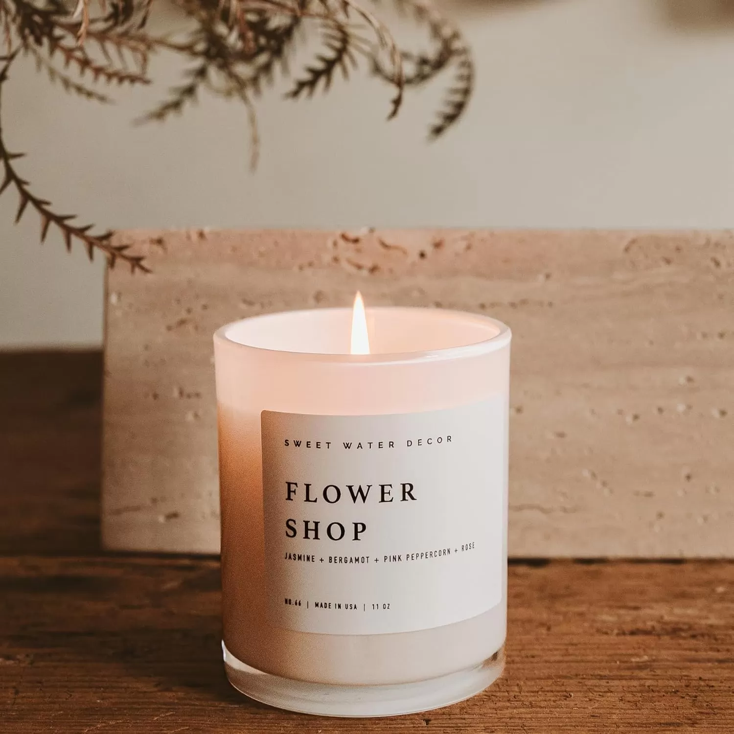 imageSweet Water Decor Farmhouse Candle  Autumn Cinnamon and Nutmeg Fall Scented Soy Candles for Home  11oz White Glass  Wood Lid 50 Hour Burn Time Made in the USAWhite