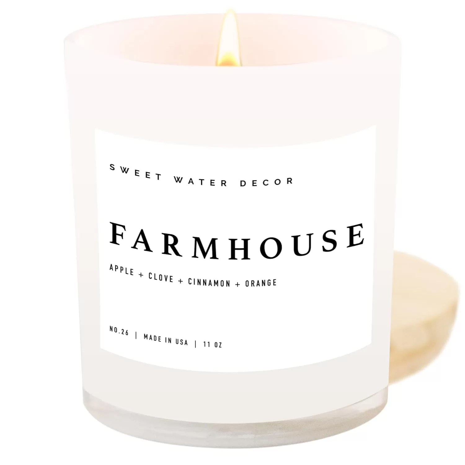 imageSweet Water Decor Farmhouse Candle  Autumn Cinnamon and Nutmeg Fall Scented Soy Candles for Home  11oz White Glass  Wood Lid 50 Hour Burn Time Made in the USAWhite