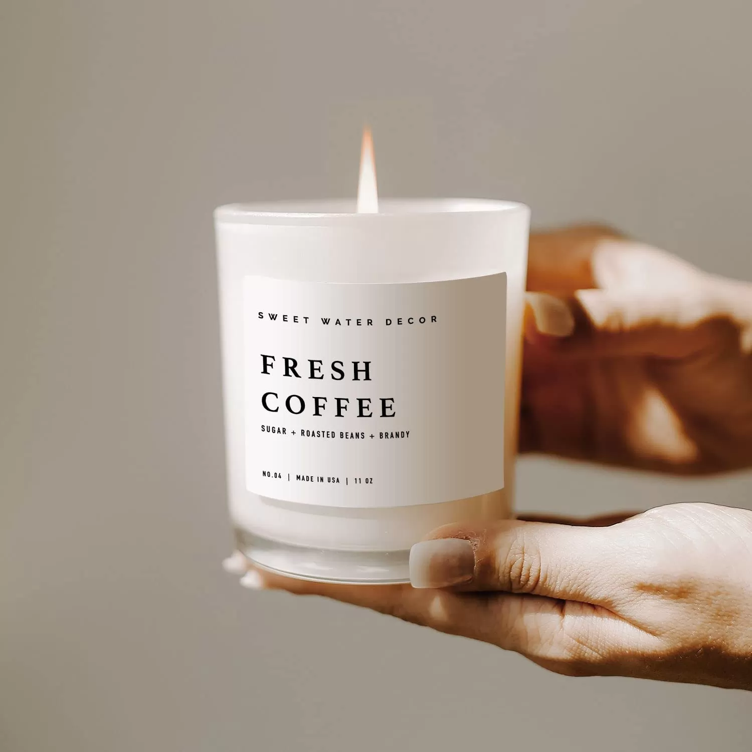 imageSweet Water Decor Farmhouse Candle  Autumn Cinnamon and Nutmeg Fall Scented Soy Candles for Home  11oz White Glass  Wood Lid 50 Hour Burn Time Made in the USAWhite