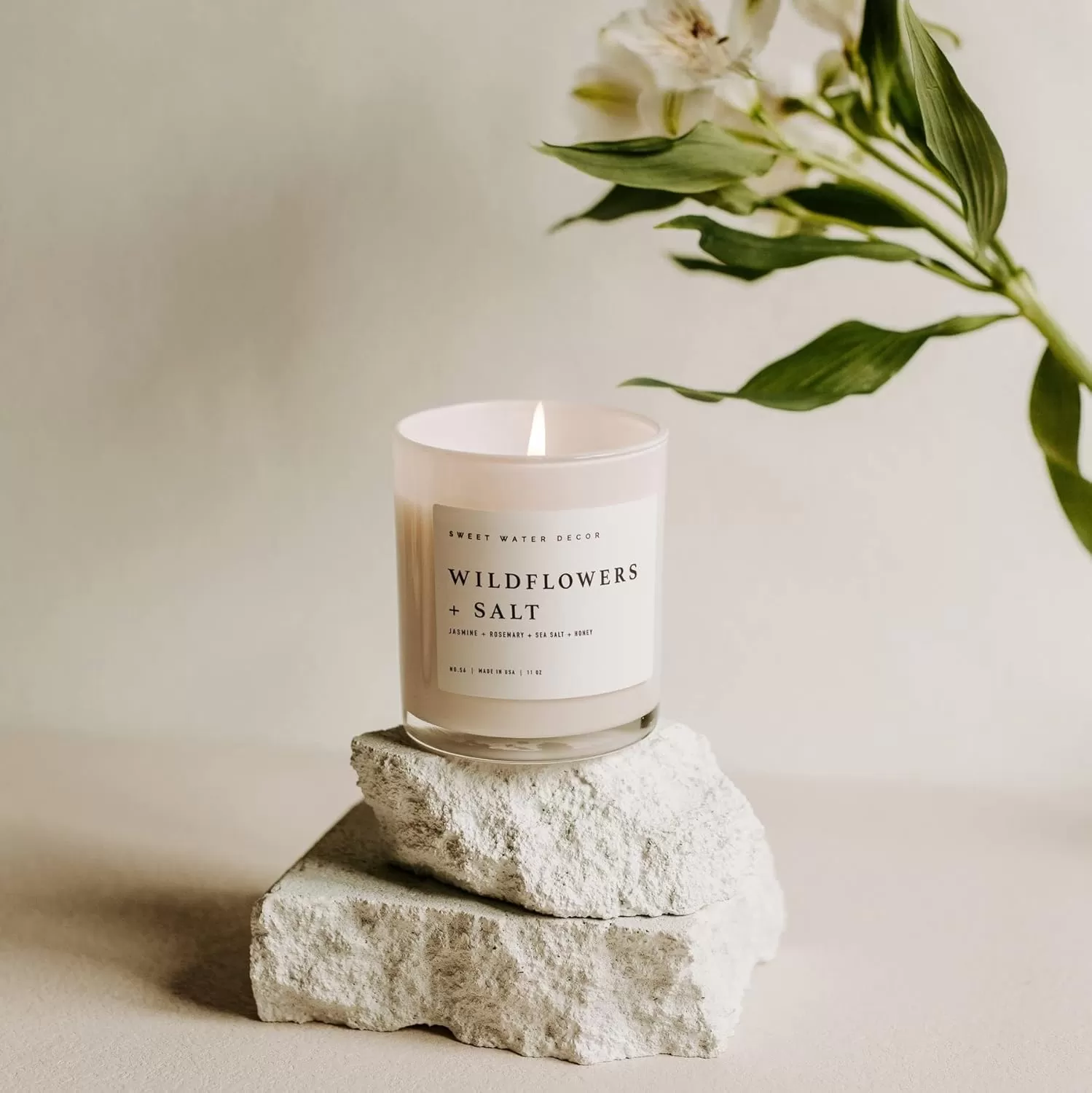 imageSweet Water Decor Farmhouse Candle  Autumn Cinnamon and Nutmeg Fall Scented Soy Candles for Home  11oz White Glass  Wood Lid 50 Hour Burn Time Made in the USAWhite