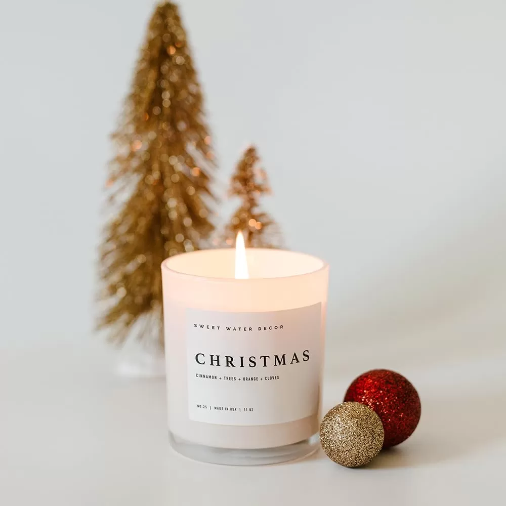 imageSweet Water Decor Farmhouse Candle  Autumn Cinnamon and Nutmeg Fall Scented Soy Candles for Home  11oz White Glass  Wood Lid 50 Hour Burn Time Made in the USAWhite