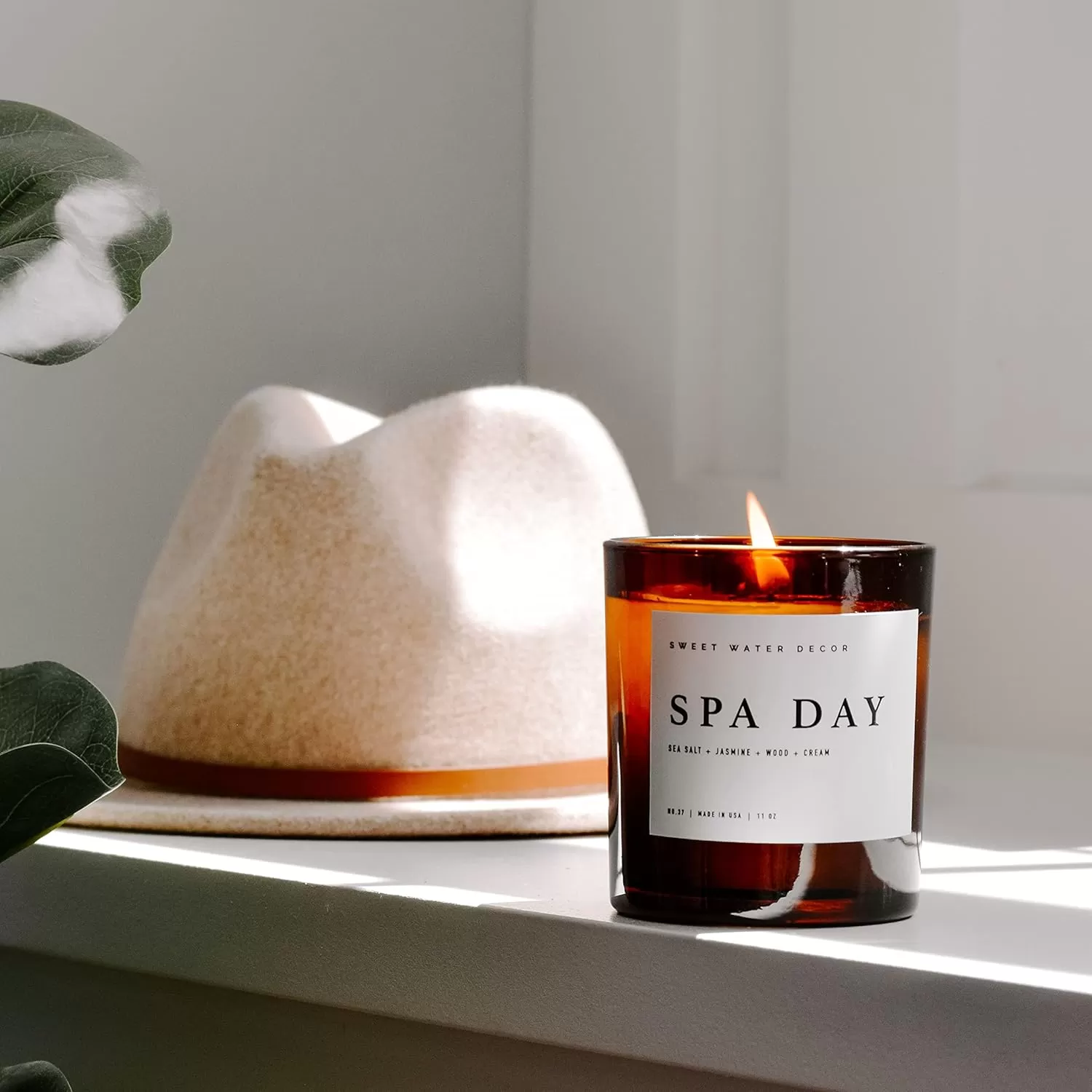 imageSweet Water Decor Farmhouse Candle  Autumn Cinnamon and Nutmeg Fall Scented Soy Candles for Home  11oz White Glass  Wood Lid 50 Hour Burn Time Made in the USAAmber