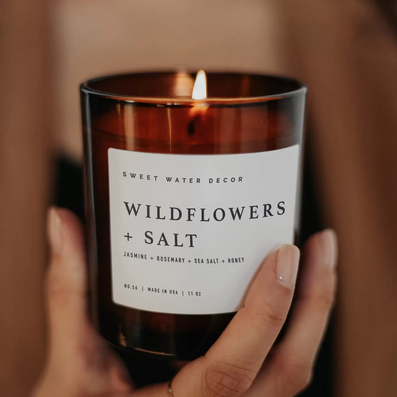imageSweet Water Decor Farmhouse Candle  Autumn Cinnamon and Nutmeg Fall Scented Soy Candles for Home  11oz White Glass  Wood Lid 50 Hour Burn Time Made in the USAAmber