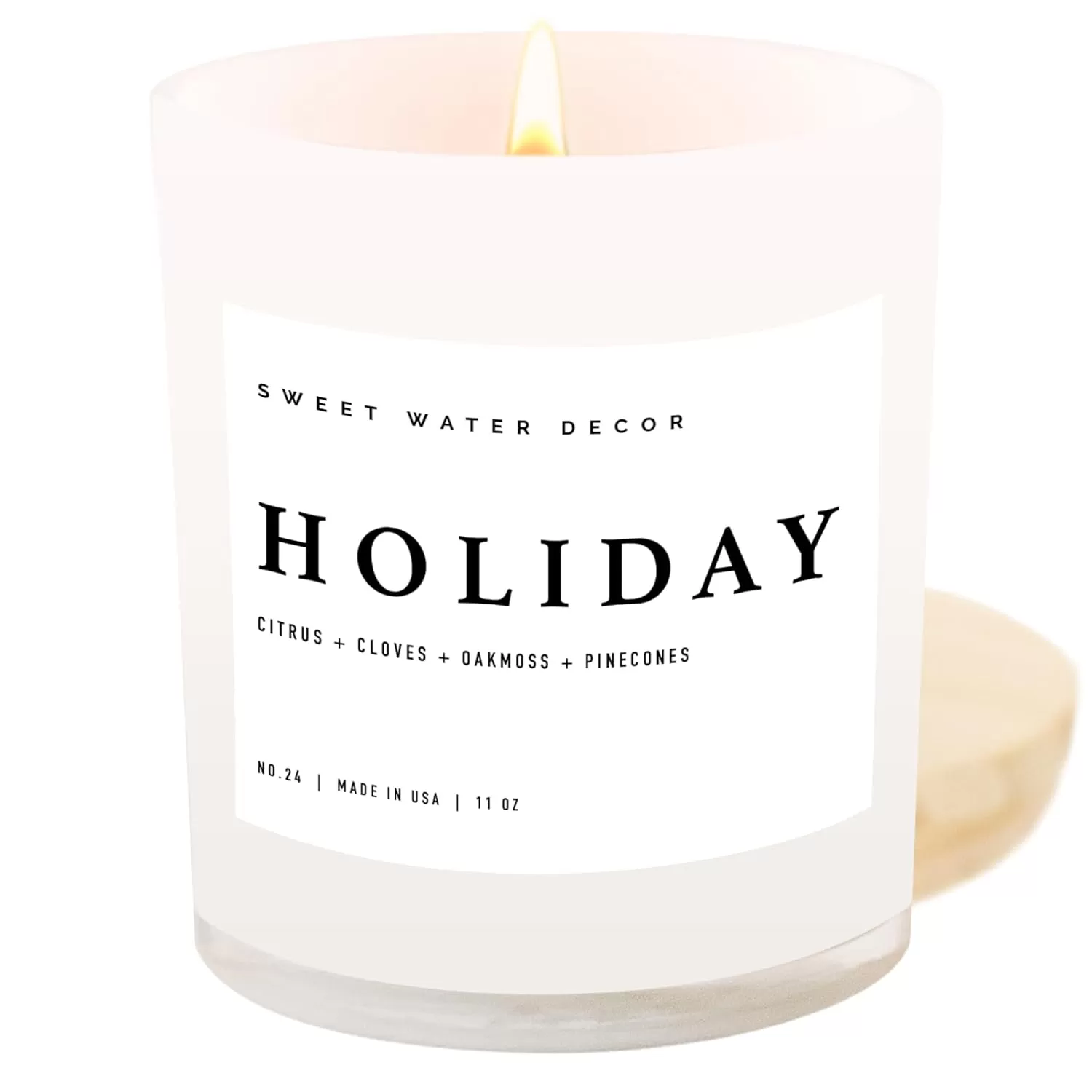 imageSweet Water Decor Farmhouse Candle  Autumn Cinnamon and Nutmeg Fall Scented Soy Candles for Home  11oz White Glass  Wood Lid 50 Hour Burn Time Made in the USAWhite