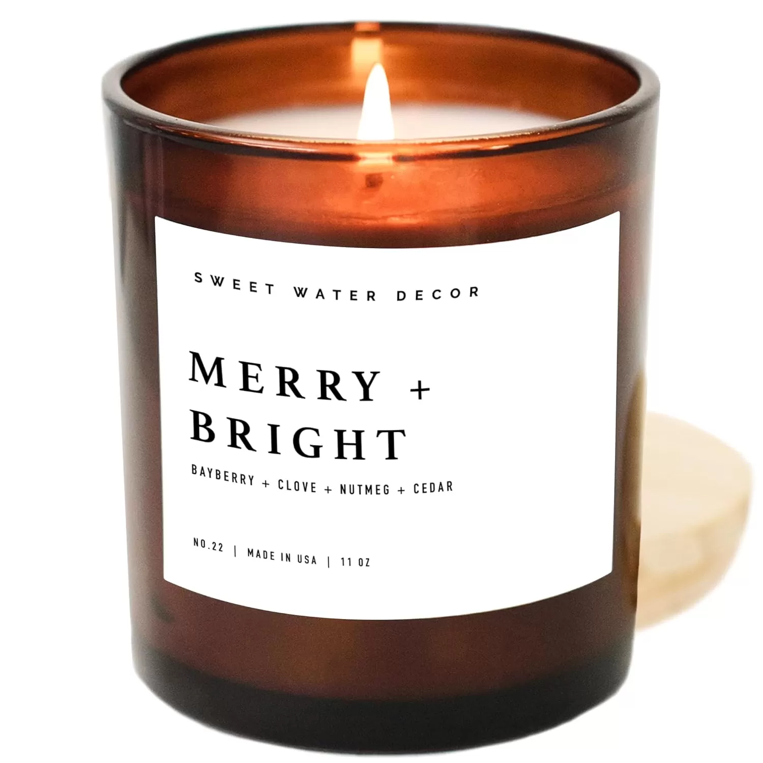 imageSweet Water Decor Farmhouse Candle  Autumn Cinnamon and Nutmeg Fall Scented Soy Candles for Home  11oz White Glass  Wood Lid 50 Hour Burn Time Made in the USAAmber
