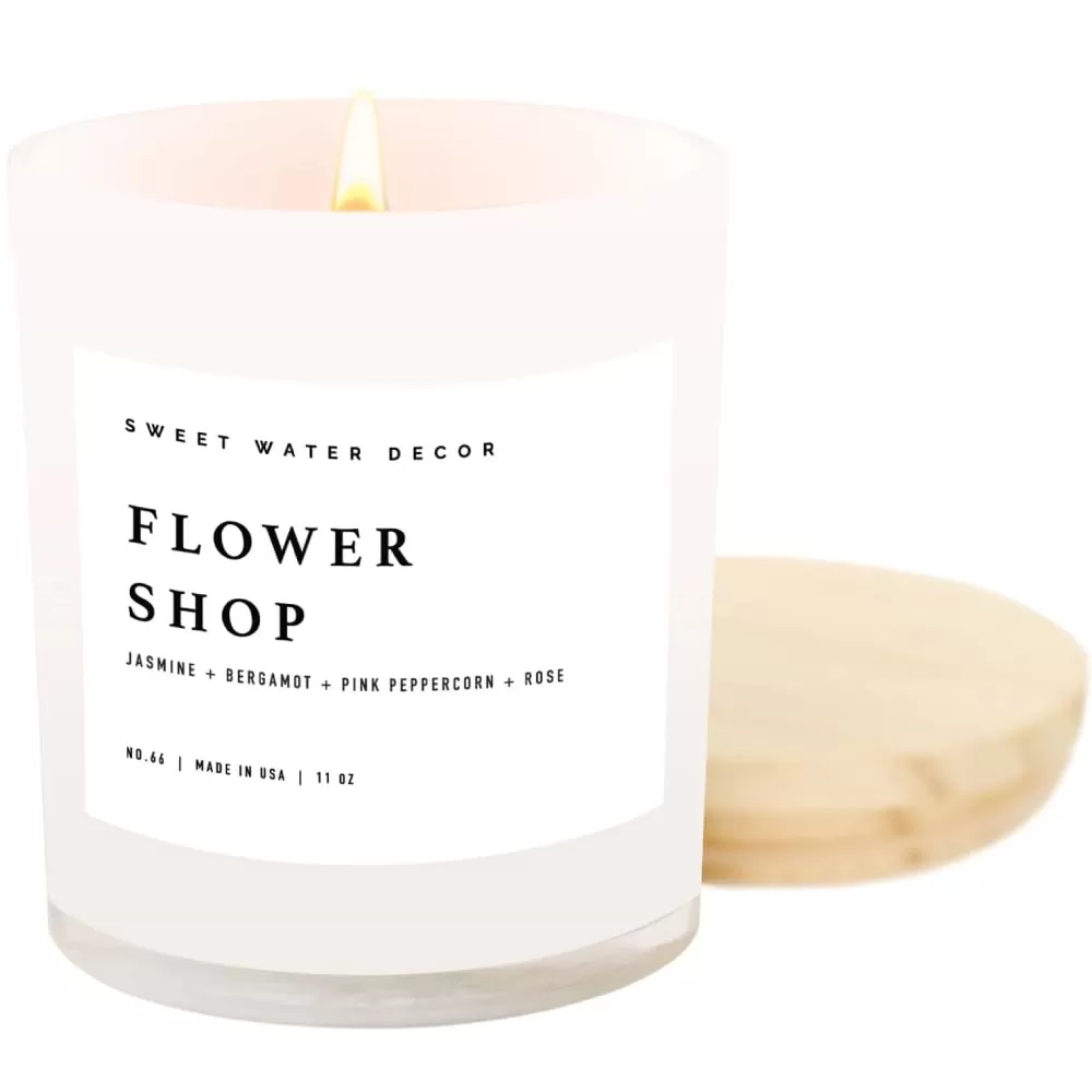 imageSweet Water Decor Farmhouse Candle  Autumn Cinnamon and Nutmeg Fall Scented Soy Candles for Home  11oz White Glass  Wood Lid 50 Hour Burn Time Made in the USAWhite