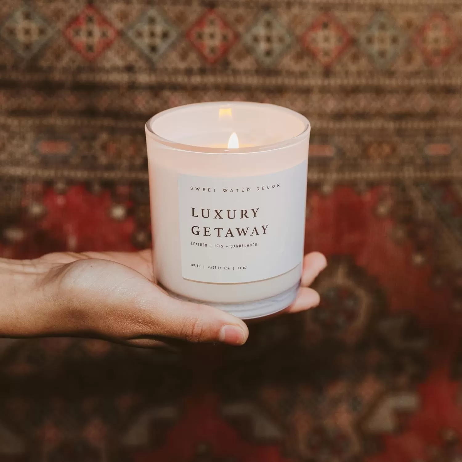 imageSweet Water Decor Farmhouse Candle  Autumn Cinnamon and Nutmeg Fall Scented Soy Candles for Home  11oz White Glass  Wood Lid 50 Hour Burn Time Made in the USAWhite