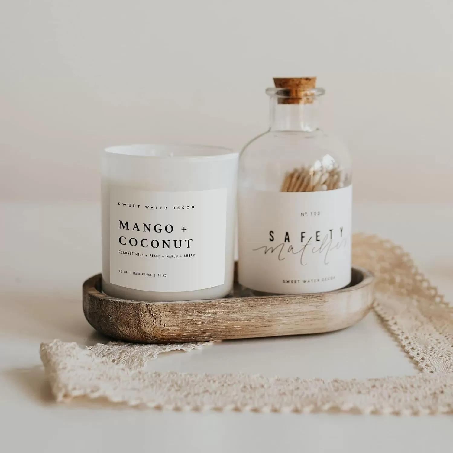 imageSweet Water Decor Farmhouse Candle  Autumn Cinnamon and Nutmeg Fall Scented Soy Candles for Home  11oz White Glass  Wood Lid 50 Hour Burn Time Made in the USAWhite