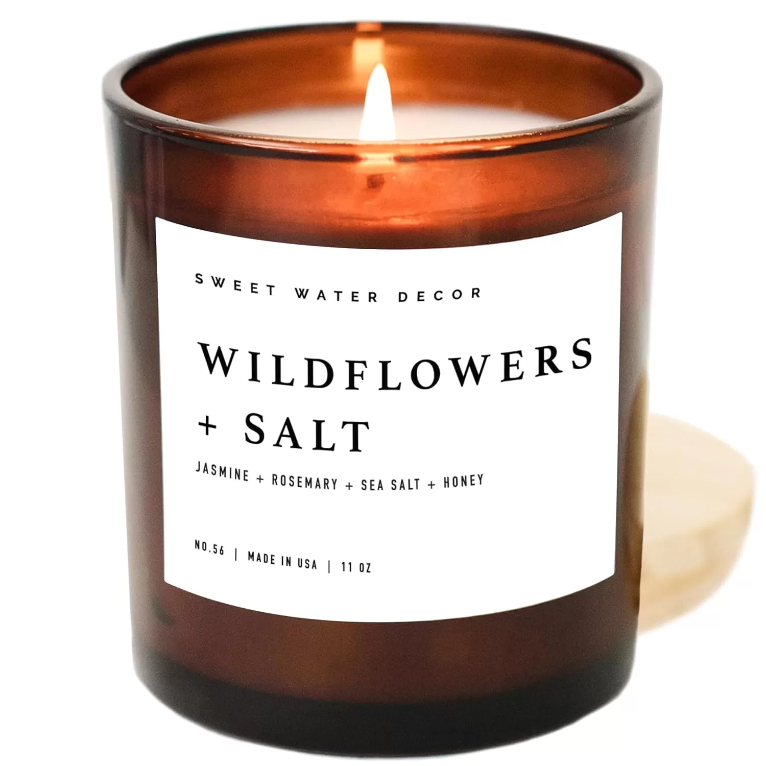imageSweet Water Decor Farmhouse Candle  Autumn Cinnamon and Nutmeg Fall Scented Soy Candles for Home  11oz White Glass  Wood Lid 50 Hour Burn Time Made in the USAAmber