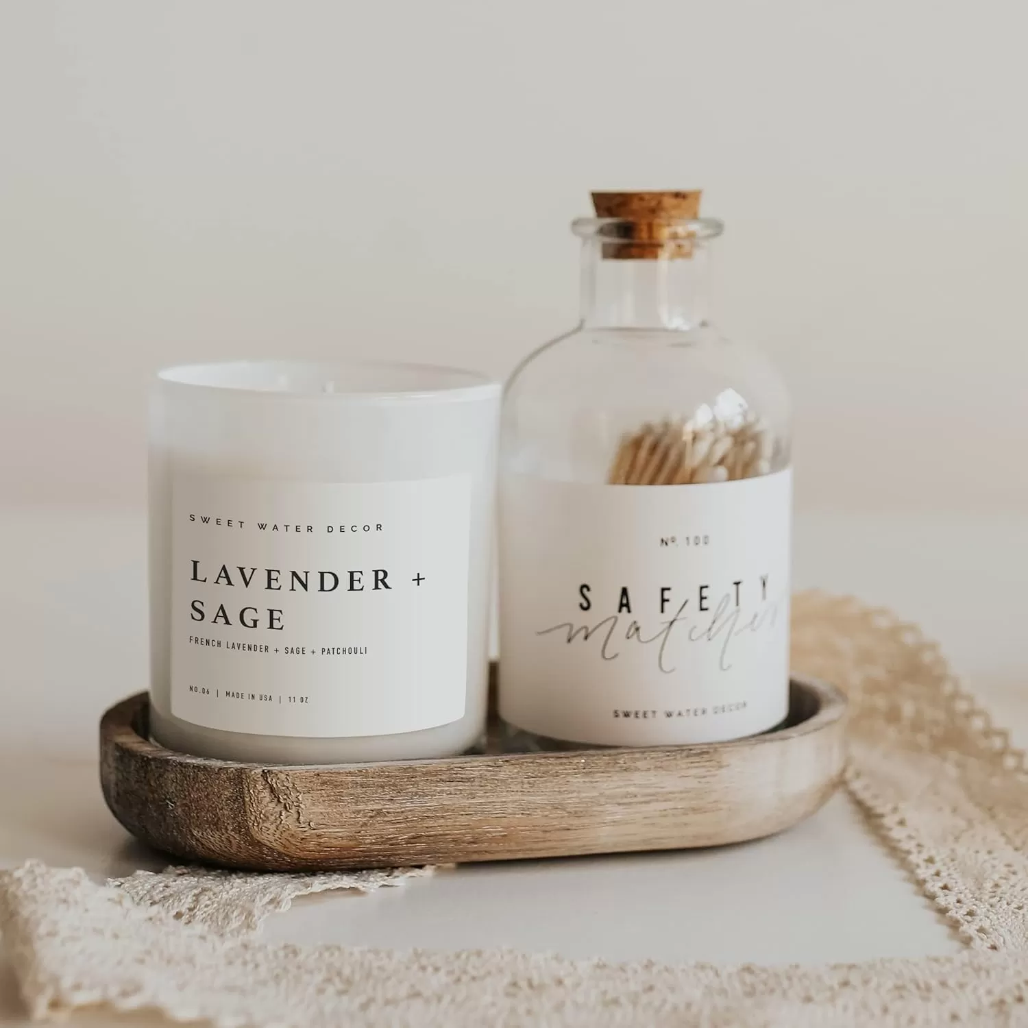 imageSweet Water Decor Farmhouse Candle  Autumn Cinnamon and Nutmeg Fall Scented Soy Candles for Home  11oz White Glass  Wood Lid 50 Hour Burn Time Made in the USAWhite