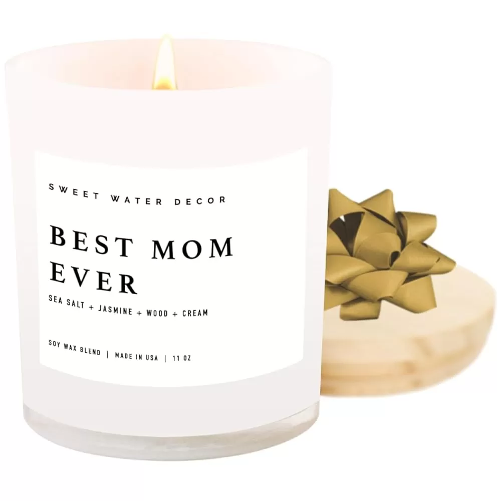 imageSweet Water Decor Farmhouse Candle  Autumn Cinnamon and Nutmeg Fall Scented Soy Candles for Home  11oz White Glass  Wood Lid 50 Hour Burn Time Made in the USAWhite
