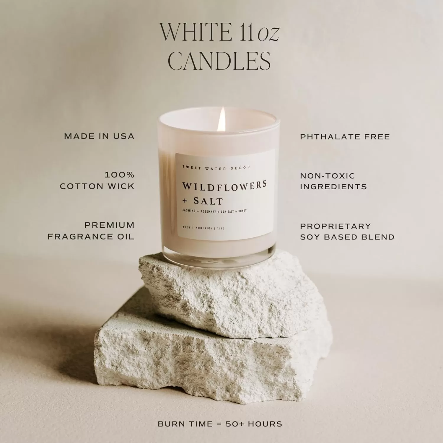 imageSweet Water Decor Farmhouse Candle  Autumn Cinnamon and Nutmeg Fall Scented Soy Candles for Home  11oz White Glass  Wood Lid 50 Hour Burn Time Made in the USAWhite