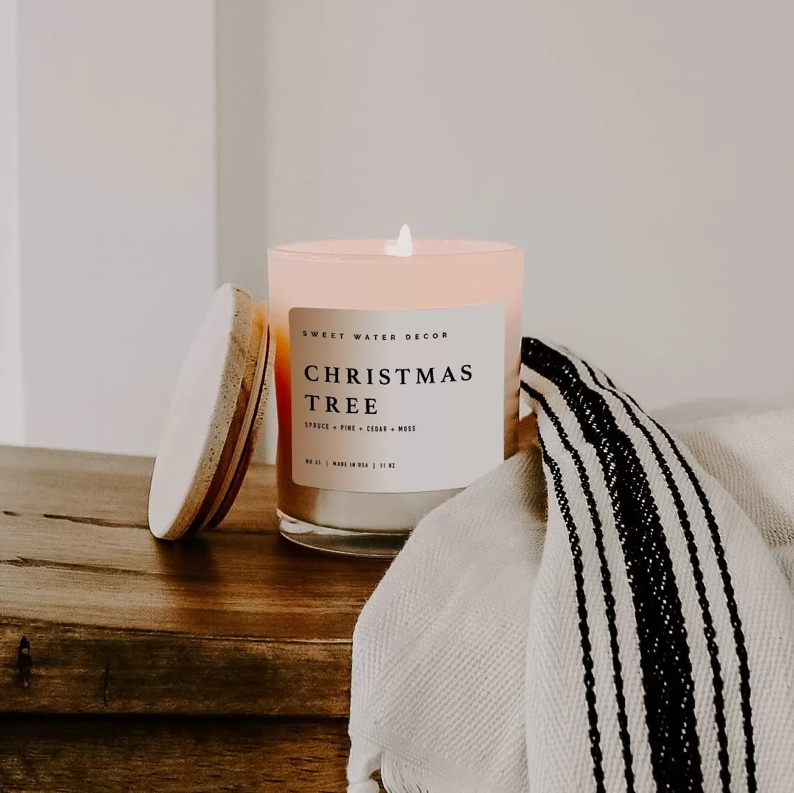 imageSweet Water Decor Farmhouse Candle  Autumn Cinnamon and Nutmeg Fall Scented Soy Candles for Home  11oz White Glass  Wood Lid 50 Hour Burn Time Made in the USAWhite