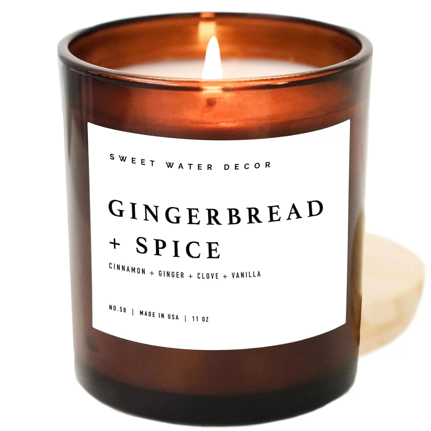 imageSweet Water Decor Farmhouse Candle  Autumn Cinnamon and Nutmeg Fall Scented Soy Candles for Home  11oz White Glass  Wood Lid 50 Hour Burn Time Made in the USAAmber