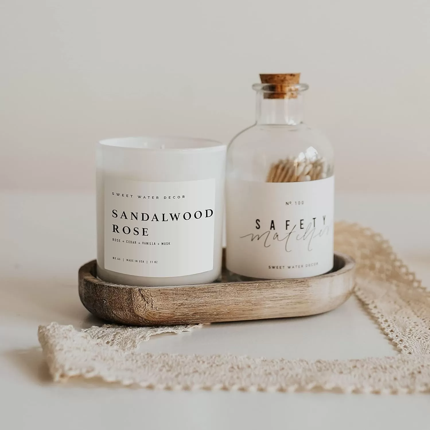 imageSweet Water Decor Farmhouse Candle  Autumn Cinnamon and Nutmeg Fall Scented Soy Candles for Home  11oz White Glass  Wood Lid 50 Hour Burn Time Made in the USAWhite