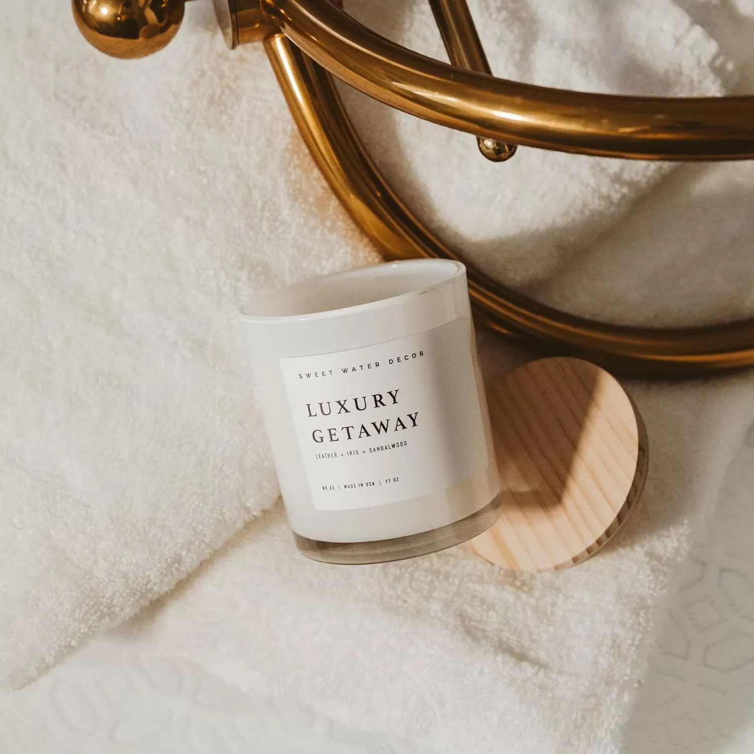 imageSweet Water Decor Farmhouse Candle  Autumn Cinnamon and Nutmeg Fall Scented Soy Candles for Home  11oz White Glass  Wood Lid 50 Hour Burn Time Made in the USAWhite
