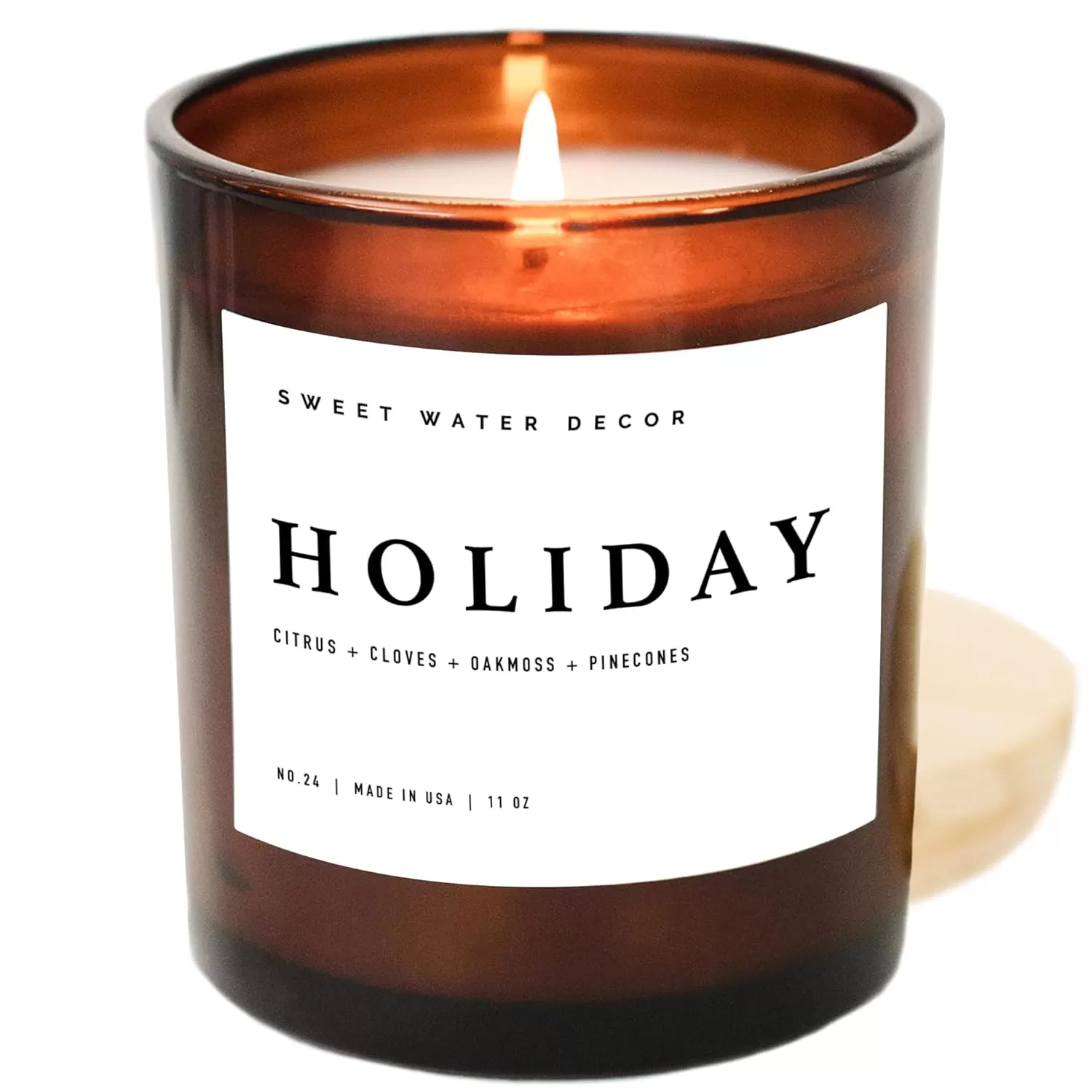 imageSweet Water Decor Farmhouse Candle  Autumn Cinnamon and Nutmeg Fall Scented Soy Candles for Home  11oz White Glass  Wood Lid 50 Hour Burn Time Made in the USAAmber