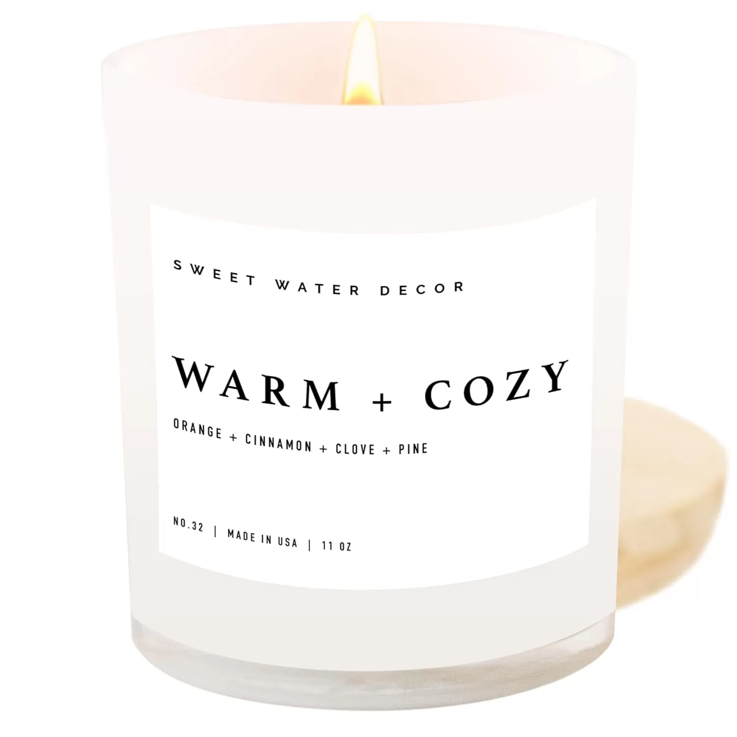 imageSweet Water Decor Farmhouse Candle  Autumn Cinnamon and Nutmeg Fall Scented Soy Candles for Home  11oz White Glass  Wood Lid 50 Hour Burn Time Made in the USAWhite