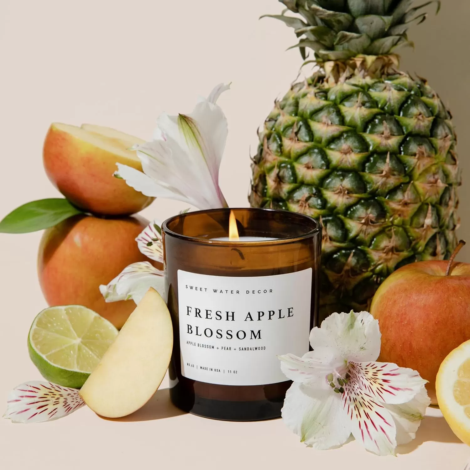 imageSweet Water Decor Farmhouse Candle  Autumn Cinnamon and Nutmeg Fall Scented Soy Candles for Home  11oz White Glass  Wood Lid 50 Hour Burn Time Made in the USAAmber