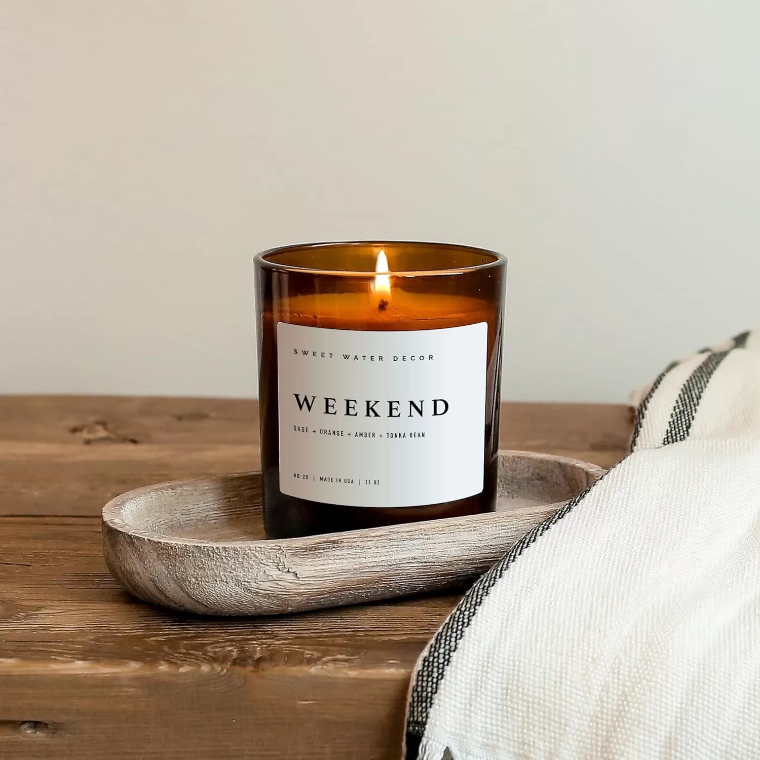 imageSweet Water Decor Farmhouse Candle  Autumn Cinnamon and Nutmeg Fall Scented Soy Candles for Home  11oz White Glass  Wood Lid 50 Hour Burn Time Made in the USAAmber