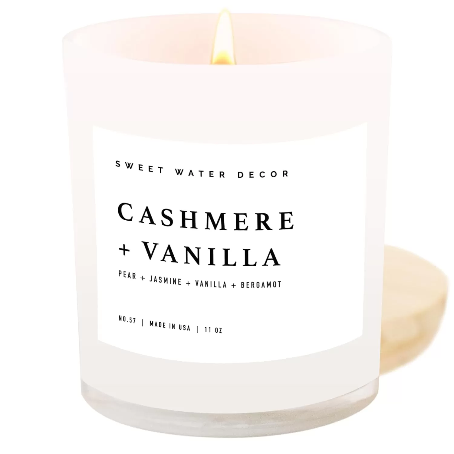 imageSweet Water Decor Farmhouse Candle  Autumn Cinnamon and Nutmeg Fall Scented Soy Candles for Home  11oz White Glass  Wood Lid 50 Hour Burn Time Made in the USAWhite