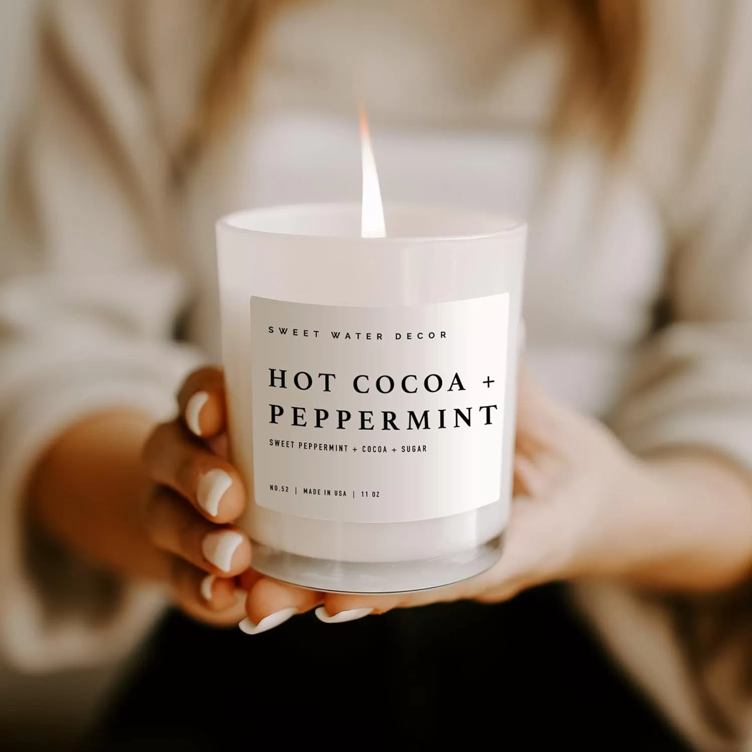 imageSweet Water Decor Farmhouse Candle  Autumn Cinnamon and Nutmeg Fall Scented Soy Candles for Home  11oz White Glass  Wood Lid 50 Hour Burn Time Made in the USAWhite