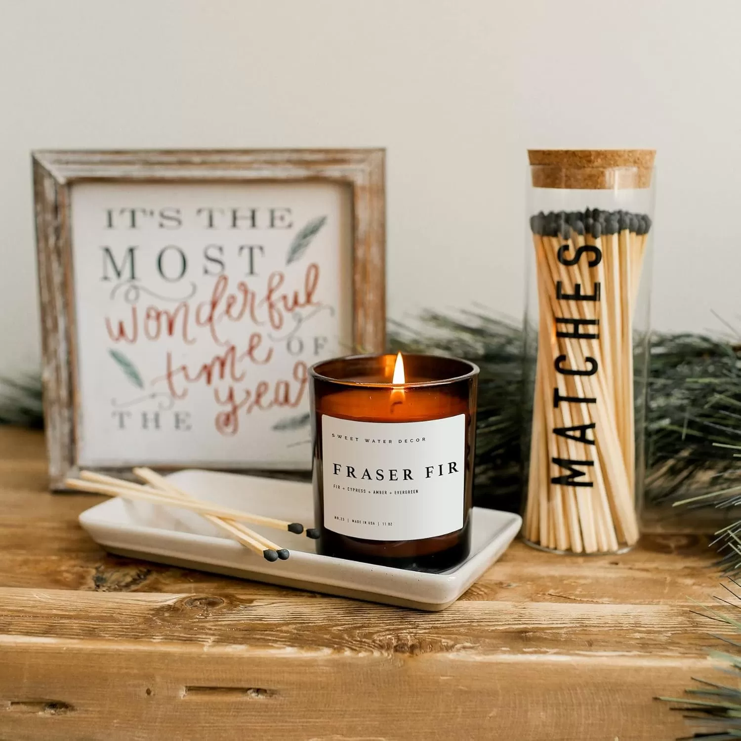 imageSweet Water Decor Farmhouse Candle  Autumn Cinnamon and Nutmeg Fall Scented Soy Candles for Home  11oz White Glass  Wood Lid 50 Hour Burn Time Made in the USAAmber