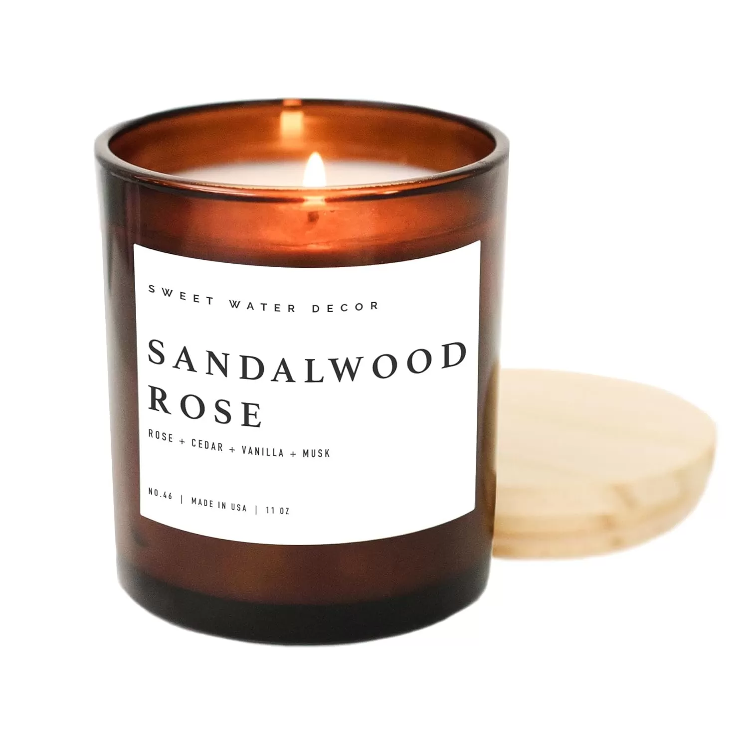 imageSweet Water Decor Farmhouse Candle  Autumn Cinnamon and Nutmeg Fall Scented Soy Candles for Home  11oz White Glass  Wood Lid 50 Hour Burn Time Made in the USAAmber