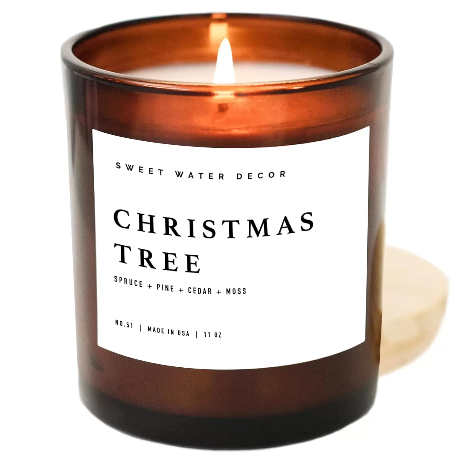 imageSweet Water Decor Farmhouse Candle  Autumn Cinnamon and Nutmeg Fall Scented Soy Candles for Home  11oz White Glass  Wood Lid 50 Hour Burn Time Made in the USAAmber