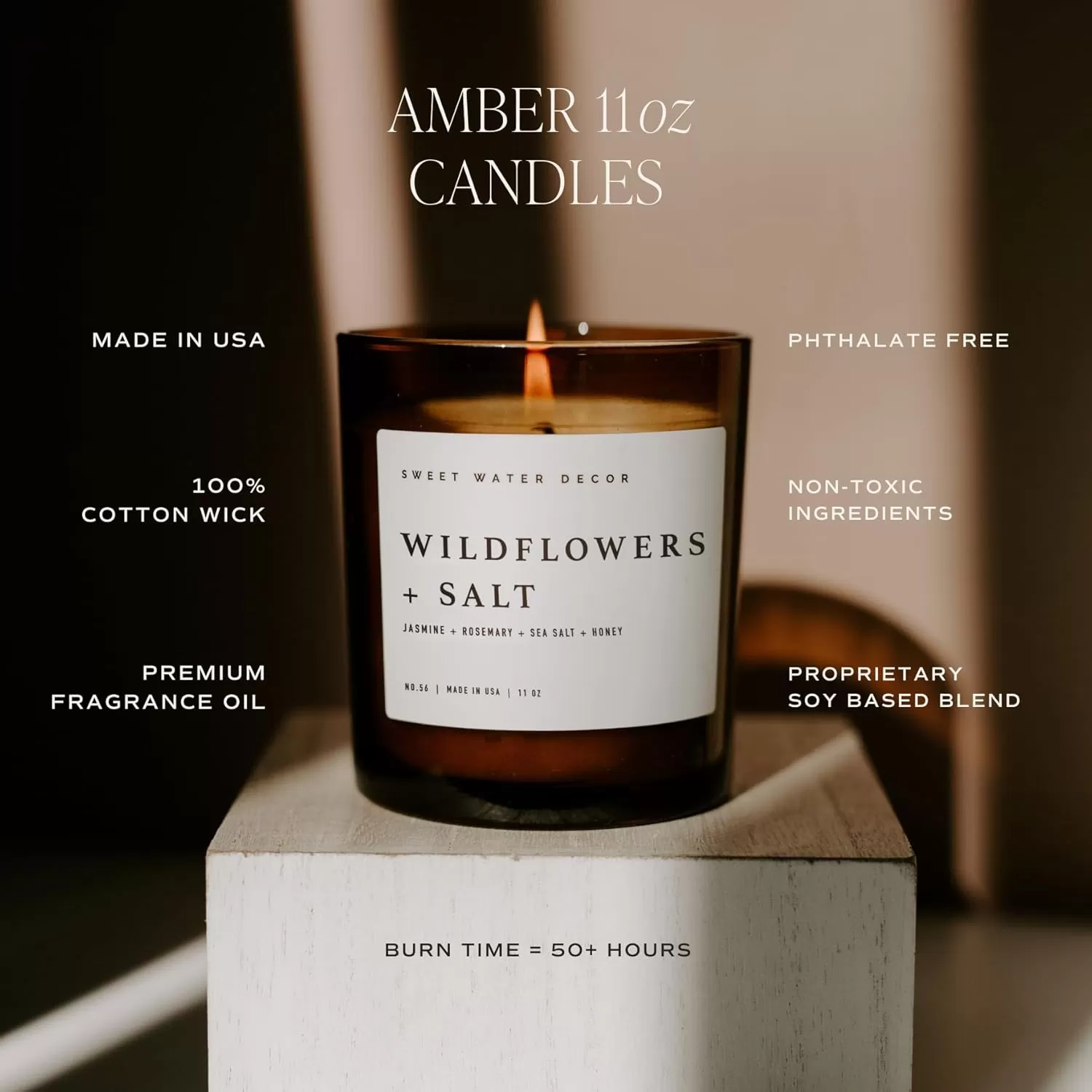 imageSweet Water Decor Farmhouse Candle  Autumn Cinnamon and Nutmeg Fall Scented Soy Candles for Home  11oz White Glass  Wood Lid 50 Hour Burn Time Made in the USAAmber