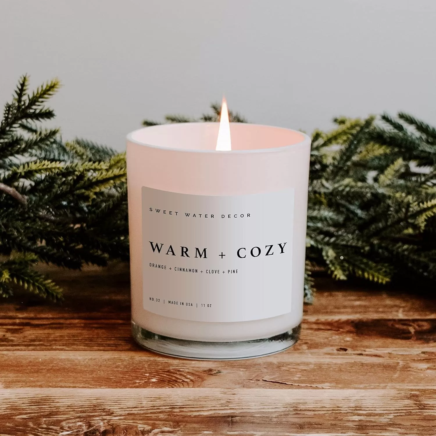 imageSweet Water Decor Farmhouse Candle  Autumn Cinnamon and Nutmeg Fall Scented Soy Candles for Home  11oz White Glass  Wood Lid 50 Hour Burn Time Made in the USAWhite