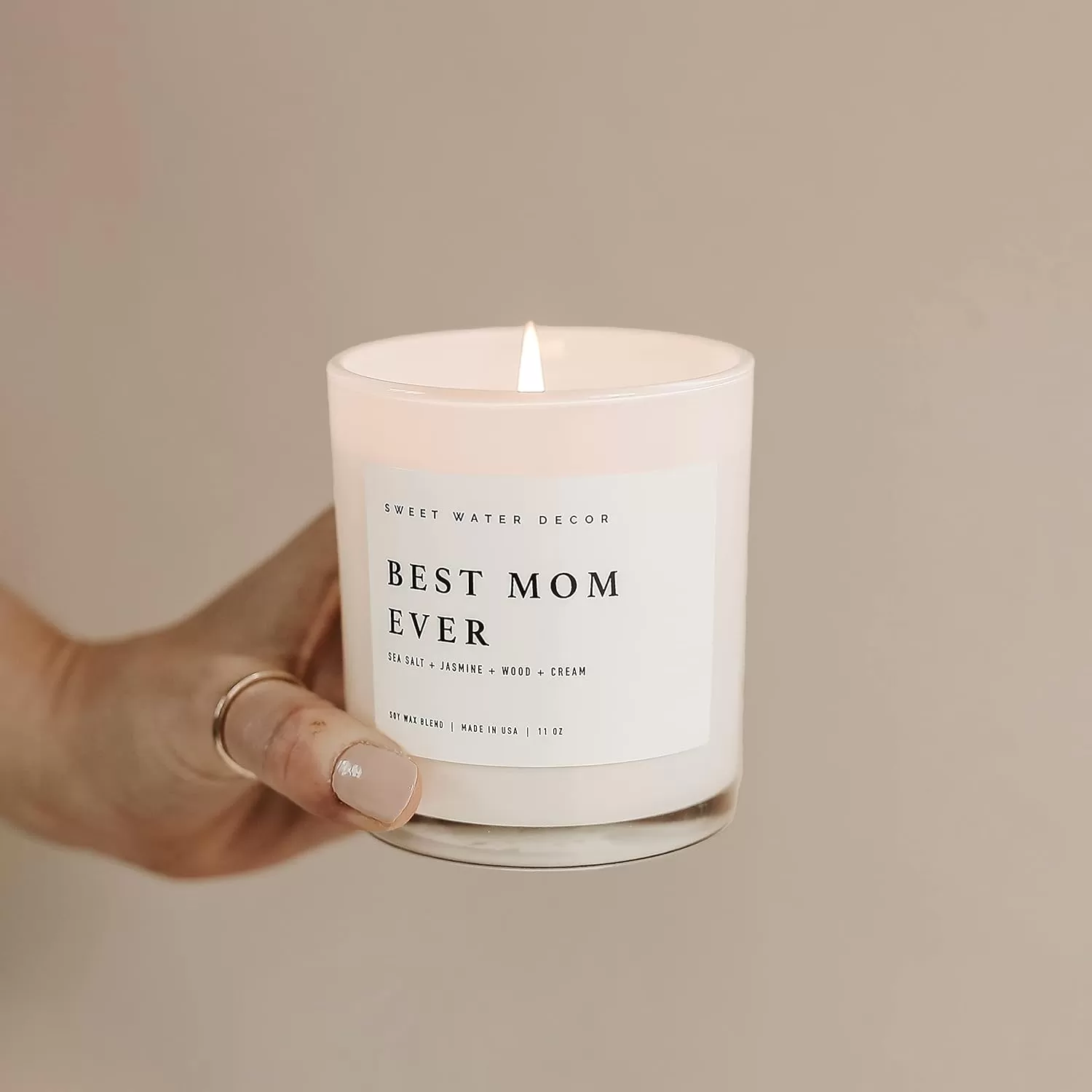 imageSweet Water Decor Farmhouse Candle  Autumn Cinnamon and Nutmeg Fall Scented Soy Candles for Home  11oz White Glass  Wood Lid 50 Hour Burn Time Made in the USAWhite