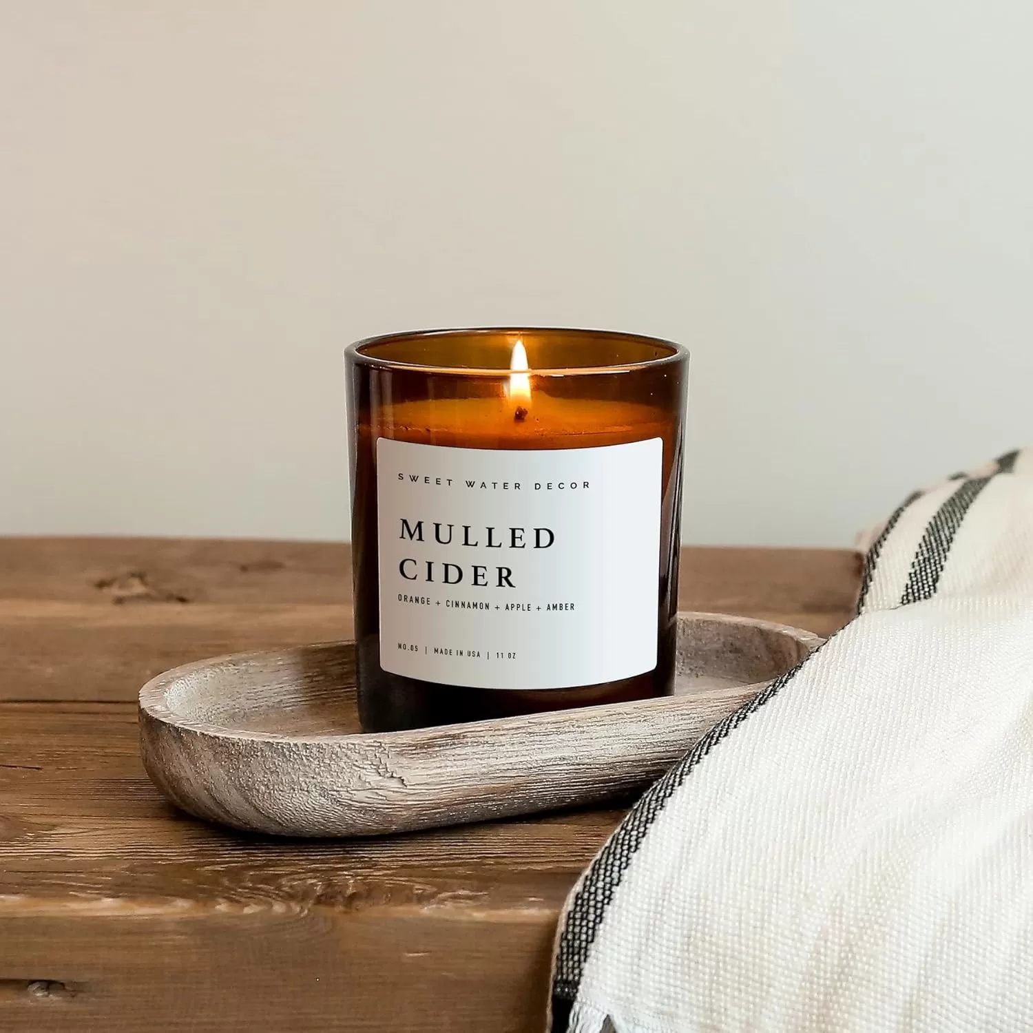 imageSweet Water Decor Farmhouse Candle  Autumn Cinnamon and Nutmeg Fall Scented Soy Candles for Home  11oz White Glass  Wood Lid 50 Hour Burn Time Made in the USAAmber