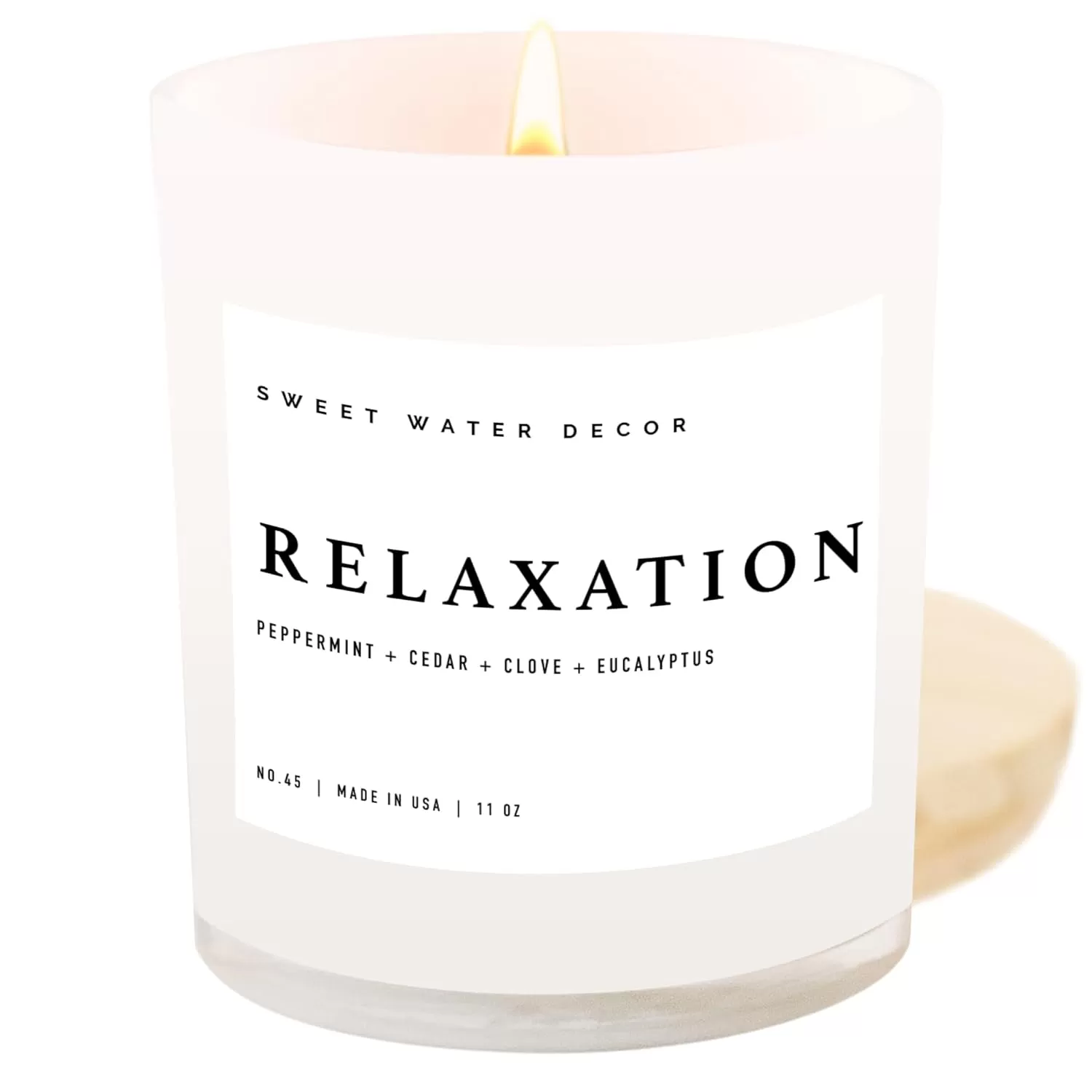 imageSweet Water Decor Farmhouse Candle  Autumn Cinnamon and Nutmeg Fall Scented Soy Candles for Home  11oz White Glass  Wood Lid 50 Hour Burn Time Made in the USAWhite
