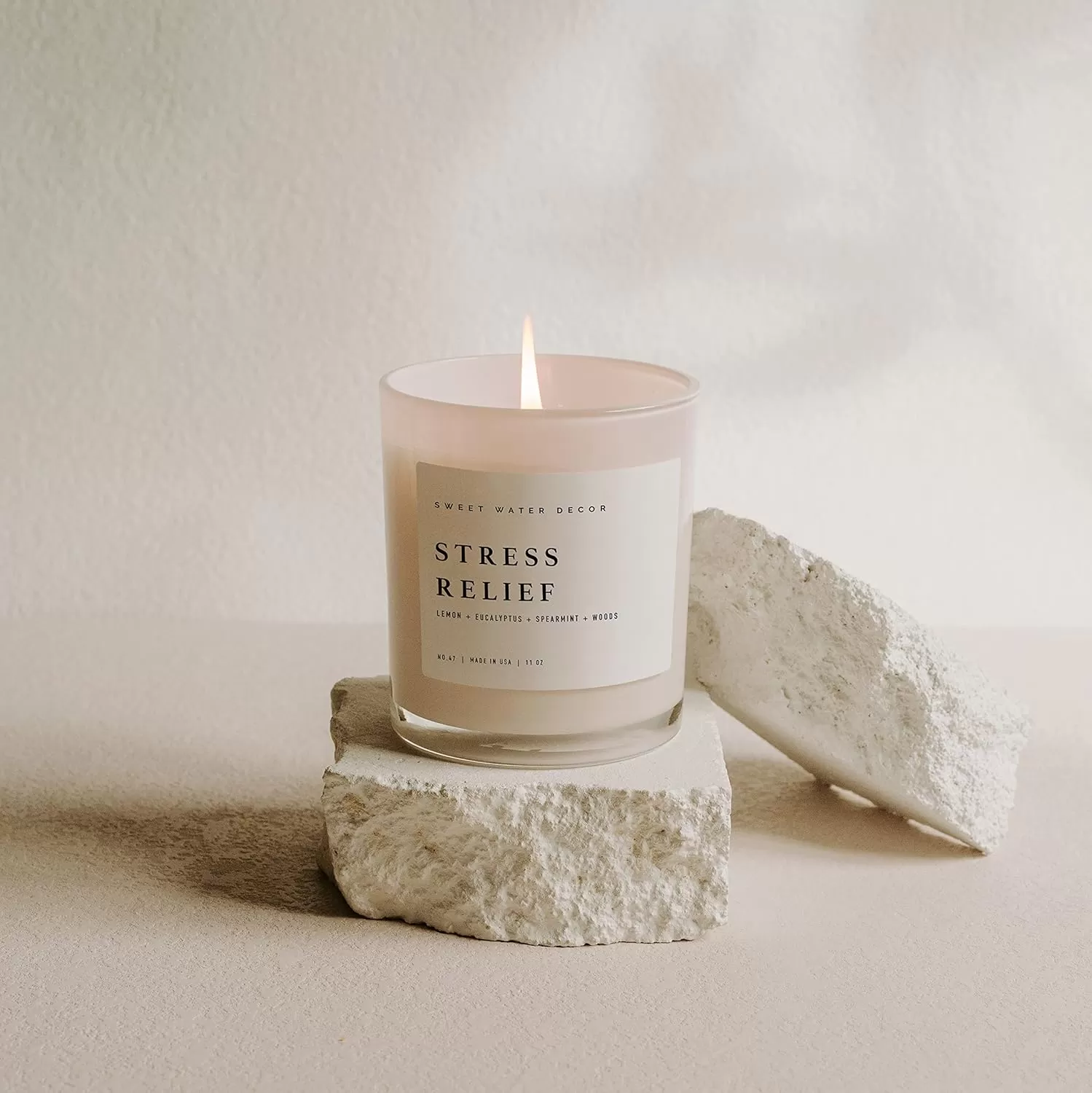 imageSweet Water Decor Farmhouse Candle  Autumn Cinnamon and Nutmeg Fall Scented Soy Candles for Home  11oz White Glass  Wood Lid 50 Hour Burn Time Made in the USAWhite