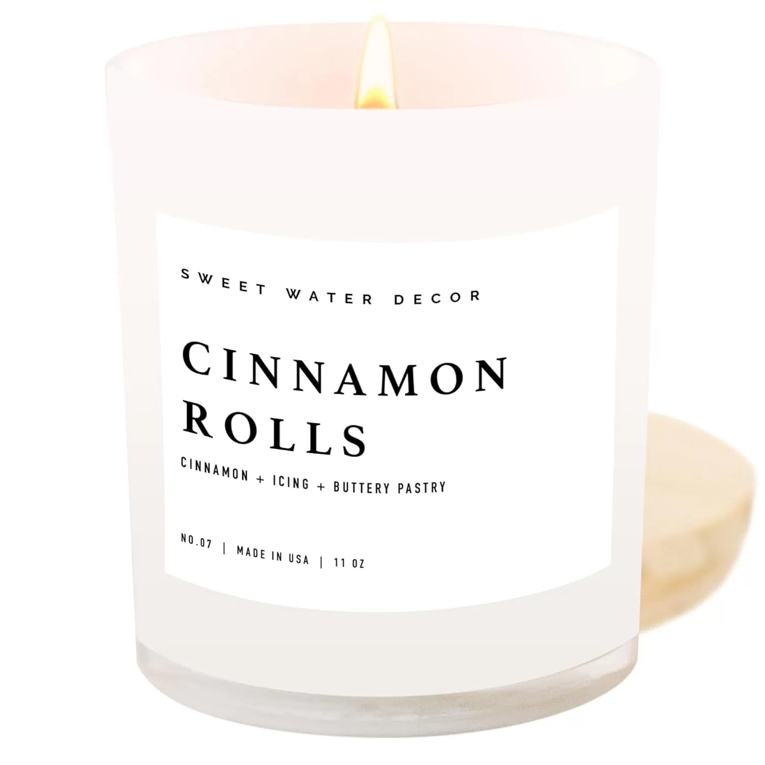 imageSweet Water Decor Farmhouse Candle  Autumn Cinnamon and Nutmeg Fall Scented Soy Candles for Home  11oz White Glass  Wood Lid 50 Hour Burn Time Made in the USAWhite