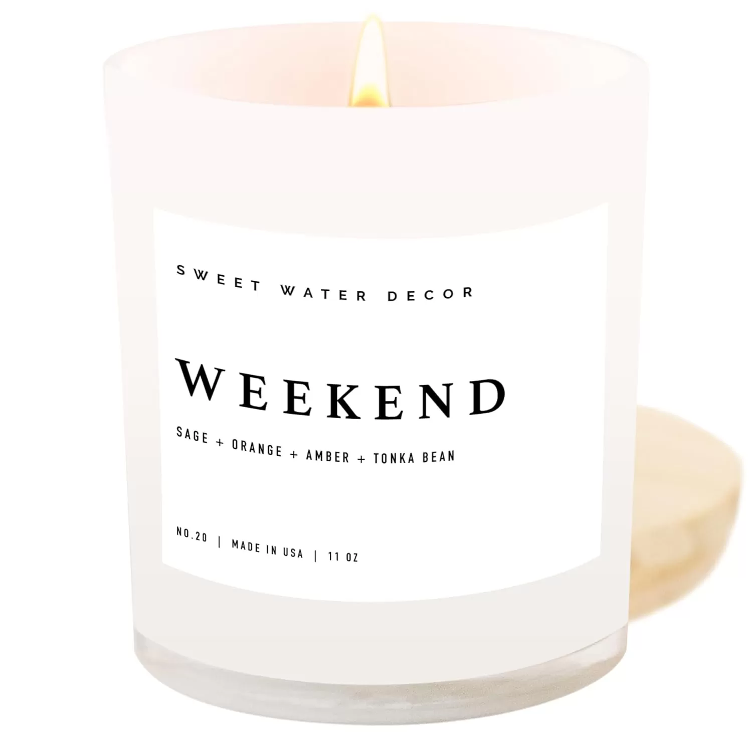 imageSweet Water Decor Farmhouse Candle  Autumn Cinnamon and Nutmeg Fall Scented Soy Candles for Home  11oz White Glass  Wood Lid 50 Hour Burn Time Made in the USAWhite